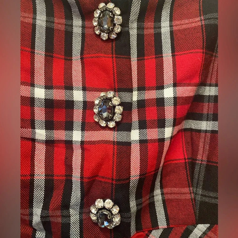 Boston Proper Red and Black Plaid Long Sleeve Dress - Picture 3 of 7